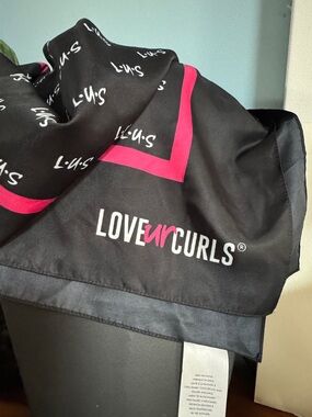 Love Ur Curls Black + Hot Pink Logo Satin Scarf